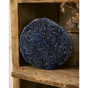 Handmade Signed NAN Studio Pottery Cobalt Blue Textured Footed Platter 2015